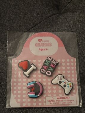 Kids Pink Gaming Charm Set - Heart, 'Game Over', Headphones & Controller